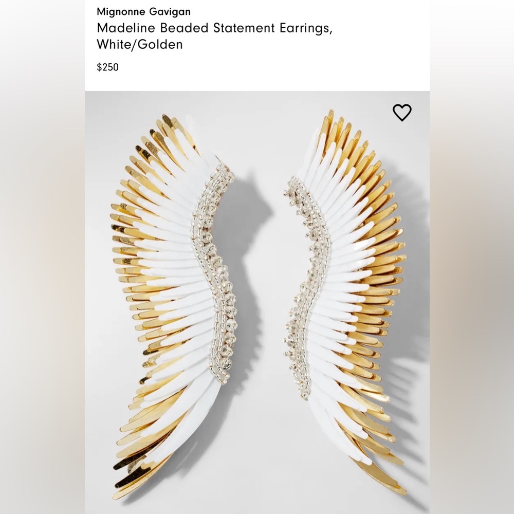 Mignonne Gavigan White and Gold Feather Wing Wall Pair